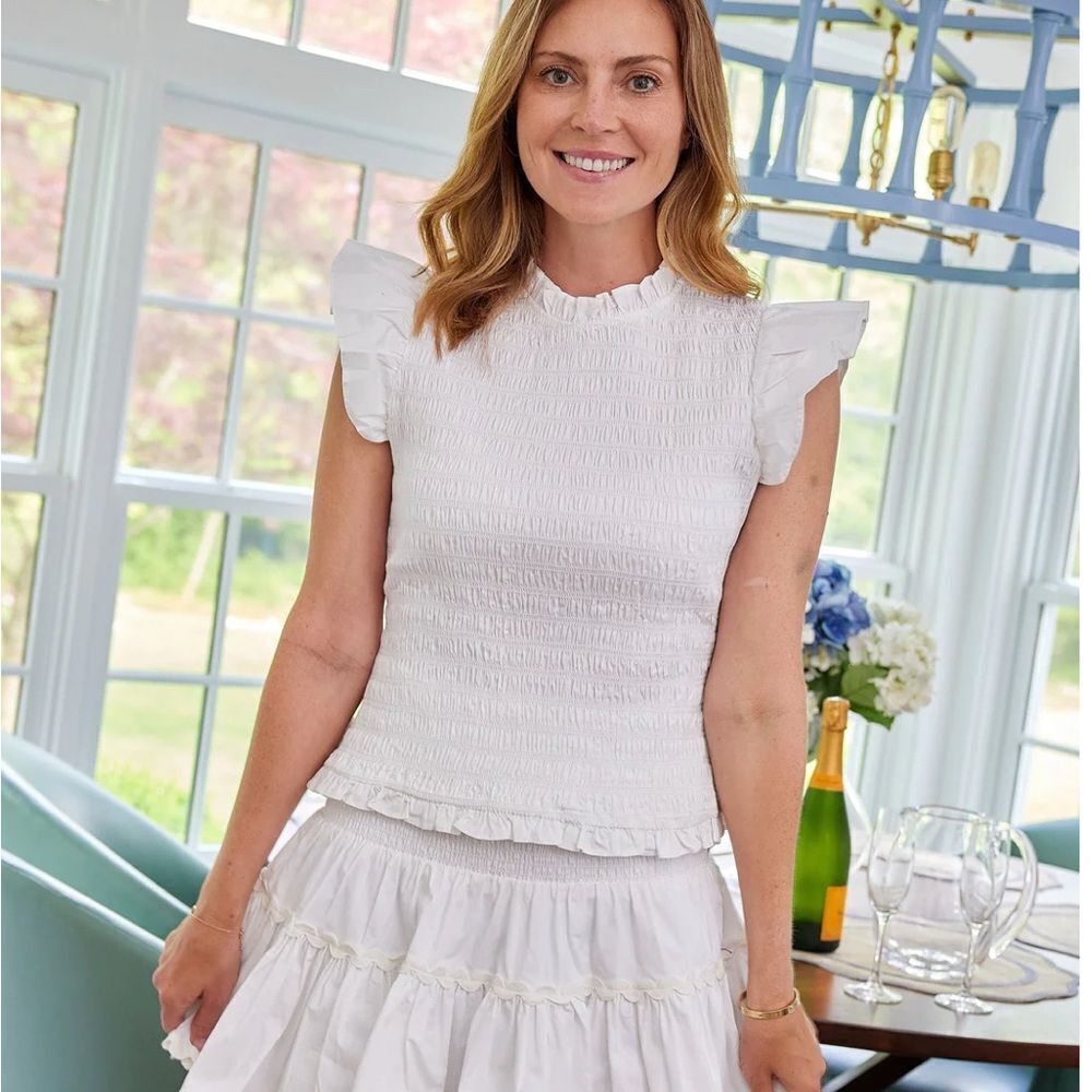 Sail to Sable White Smocked Ruffled Blouse NWOT